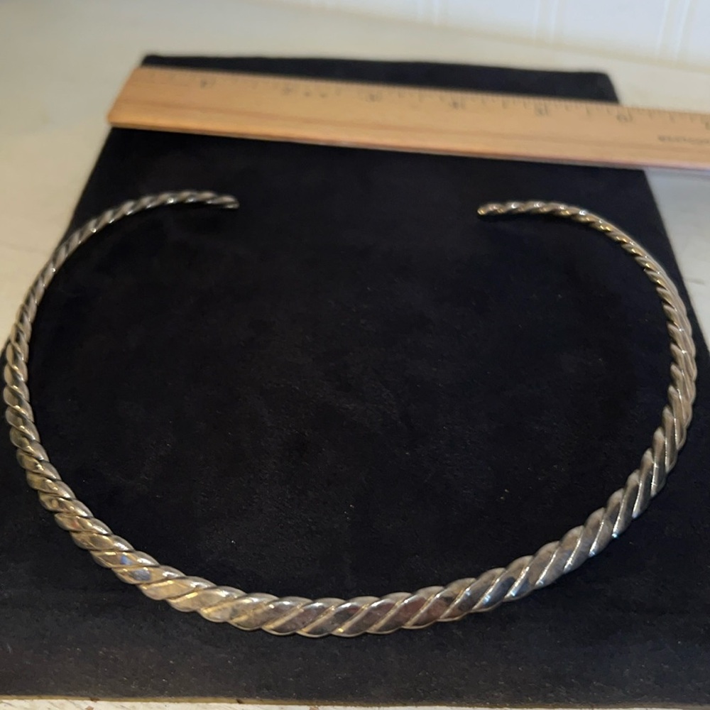 Vintage silver over brass choker necklace thick heavy collar